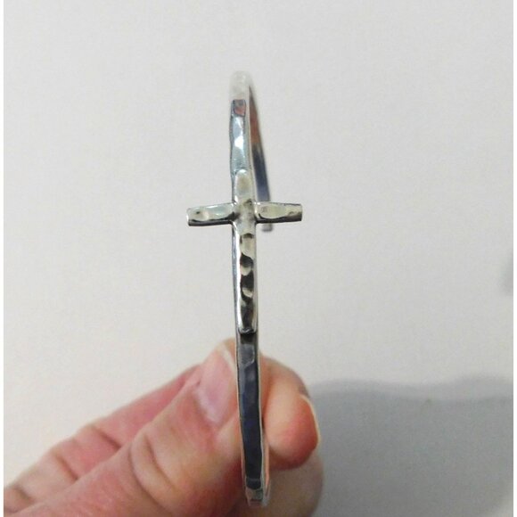 Sterling Silver Horizontal Sideway Cross Cuff Bracelet .925 Mexico - Picture 5 of 8